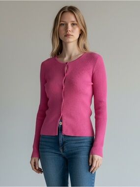 NWT ✨ H&M Bright Pink Ribbed Button-Up Cardigan